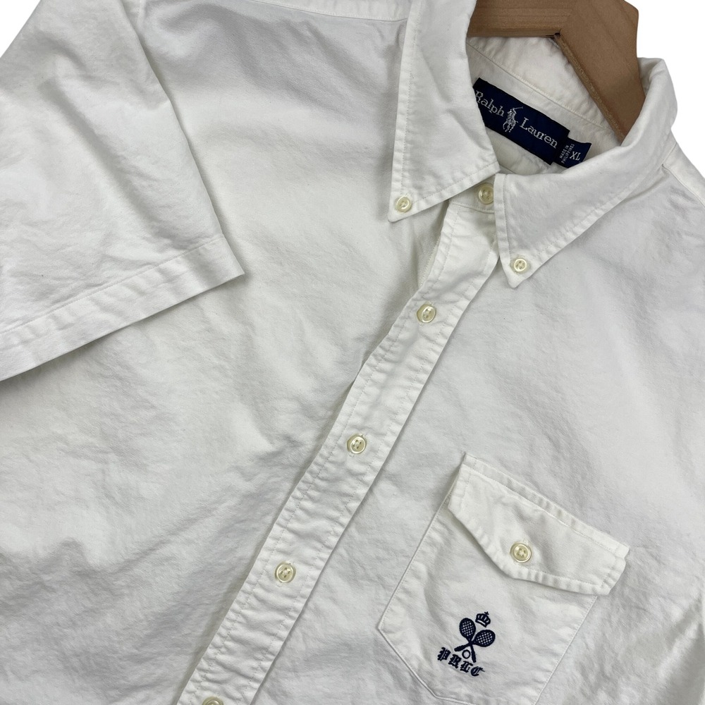Ralph Lauren Tennis Crest Short Sleeve Button Down Shirt White Mens XL PRLC VTG